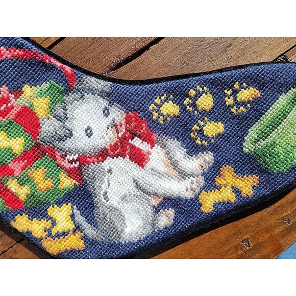Lands' End Needlepoint Christmas Stocking Dogs Pet Wool Monogram Discontinued C4 - Picture 5 of 10